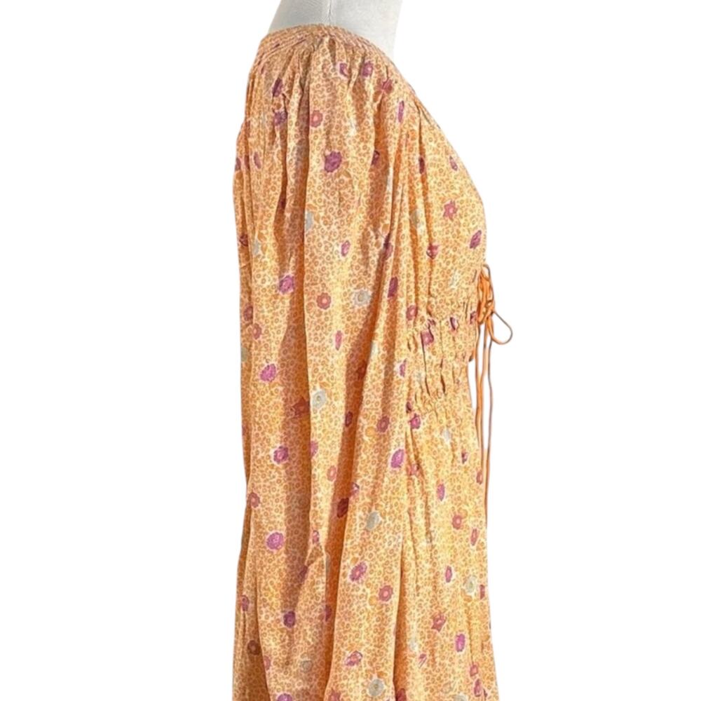 Free People Bohemian Gypsy Tiered Ruffle Maxi Dress Size Large Plunge Billowy - Picture 9 of 13